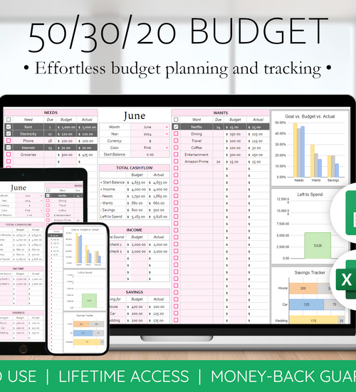 50/30/20 Budget Spreadsheet: Easy-to-Use Budget Planner & Tracker